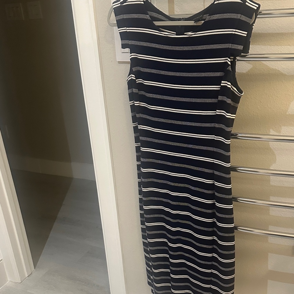 Ann Taylor Navy and White Striped Midi Dress